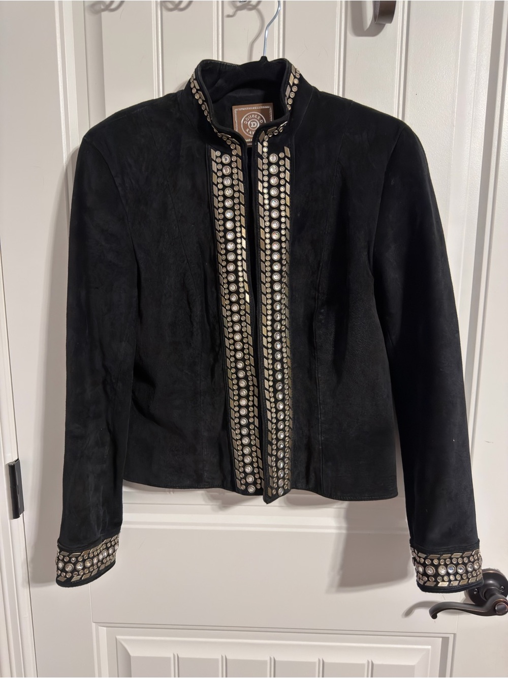 Double D Ranch Vintage Black Suede Jacket w/Rhinestones & Metal Studs. Size S